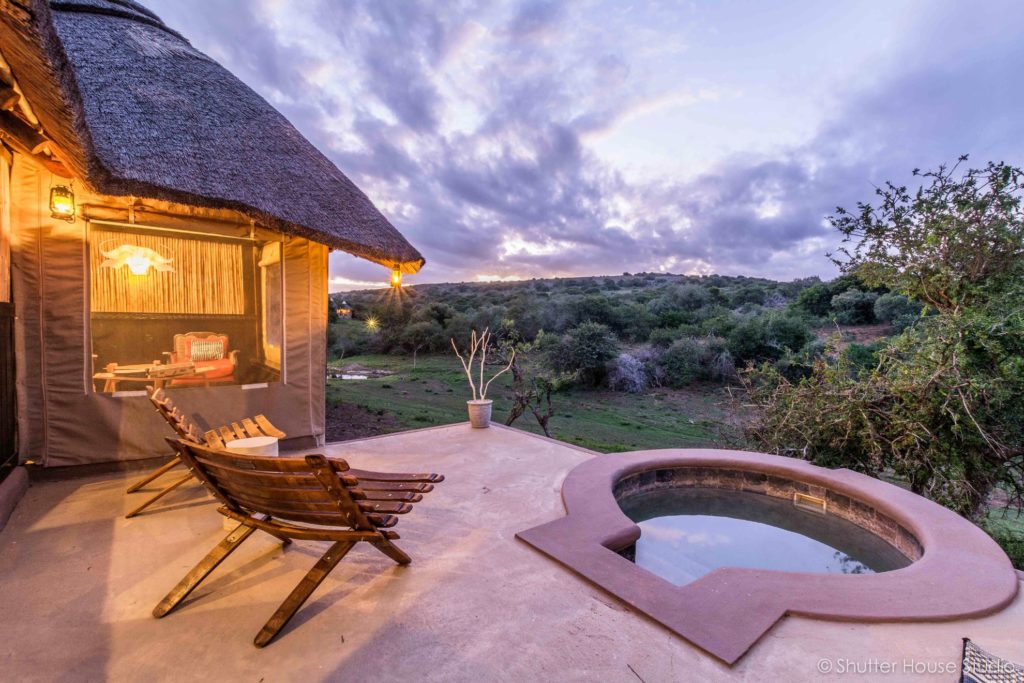 South Africa - Eastern Private Game Reserves - Safari Lodge on Amakhala - Plunge pool views at dusk