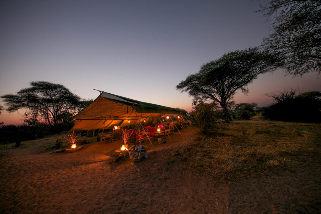 Mdonya Old River Camp Main Tent at night