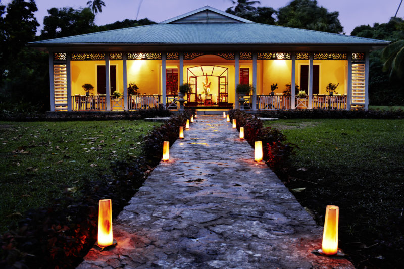 Seychelles - Fregate Island -1554 - Fregate Island Private - Dining - Plantation House Restaurant - Lighting at night