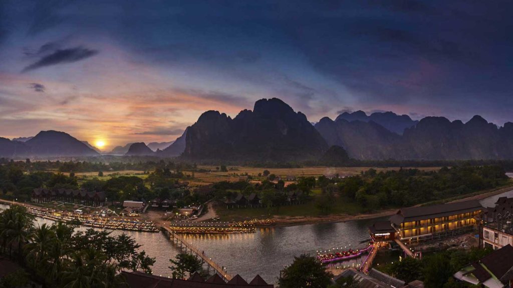 Laos - 17089 - Amari Vang Vieng - Mountains and River at Sunset
