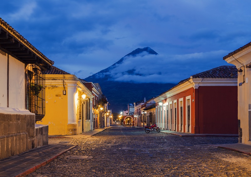 Guatemala Adventure Journey - 10024 - Antigua at Night with Volcano View