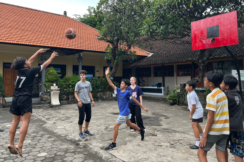 Kids playing basketball in Bali, Indonesia